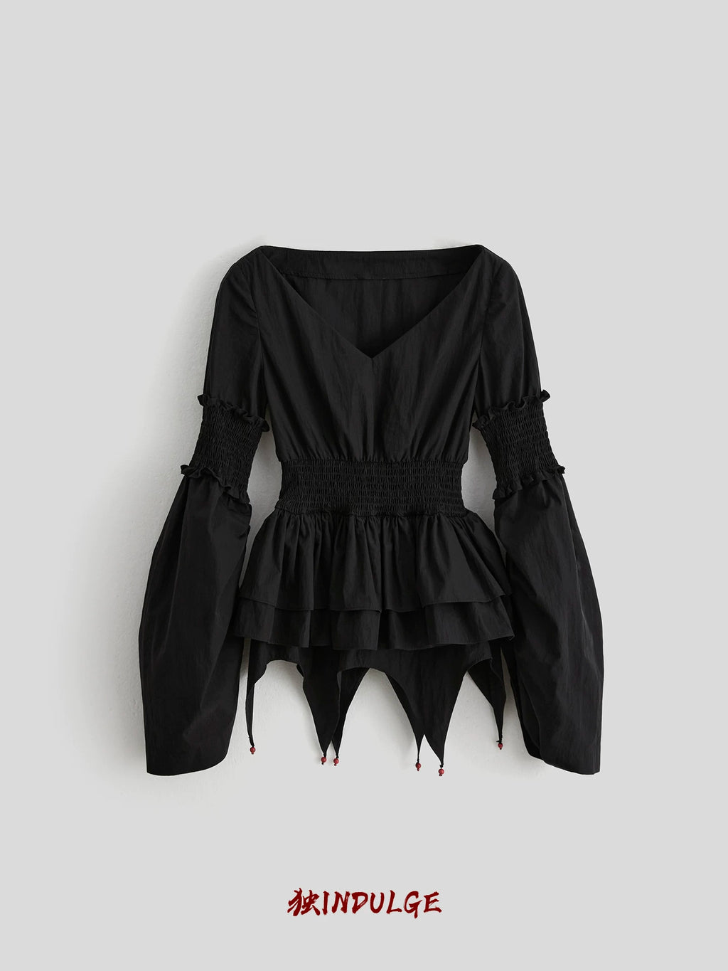 INDULGE Pleated Waist Large V-neck Shirt