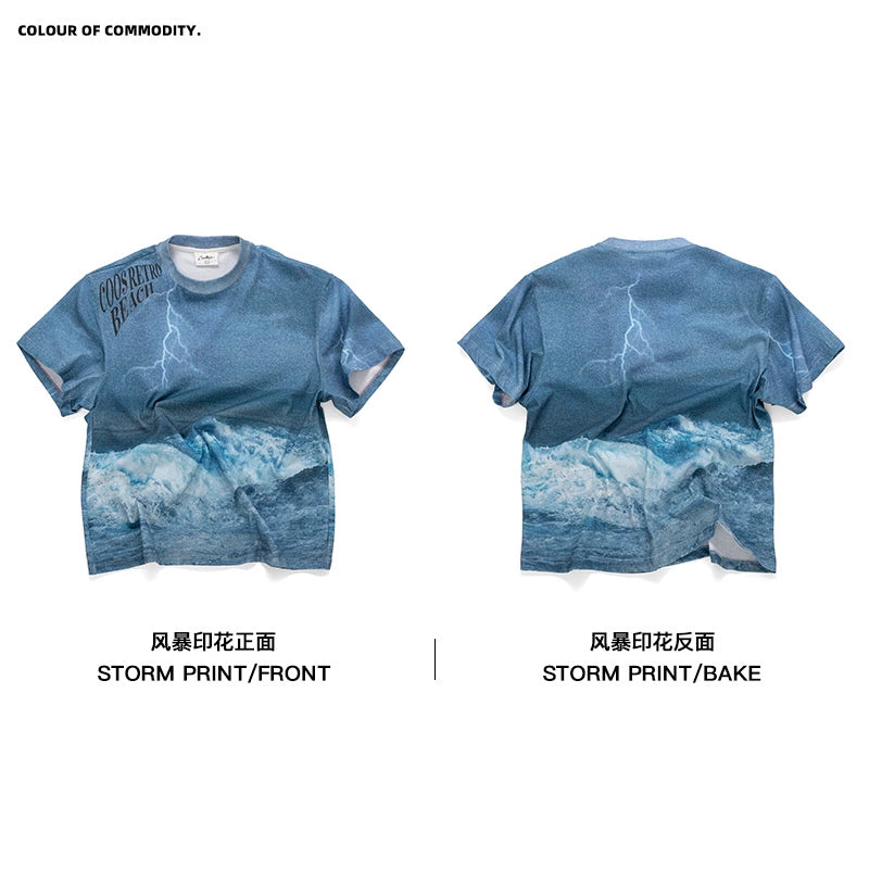 CoosRetro Storm Ocean Print Casual Tee