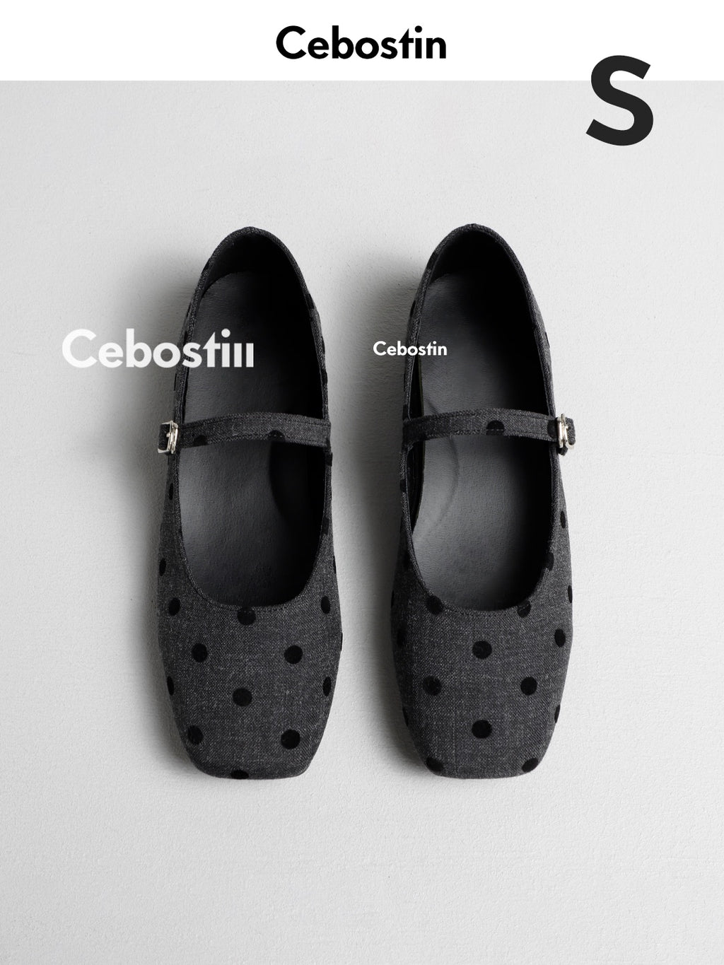 Cebostin Retro Polka Dot One-word Strap Single Shoes