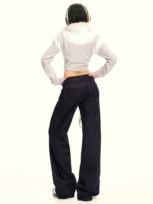 KPSR Contrasting Color Loose and Thin Drape Jeans
