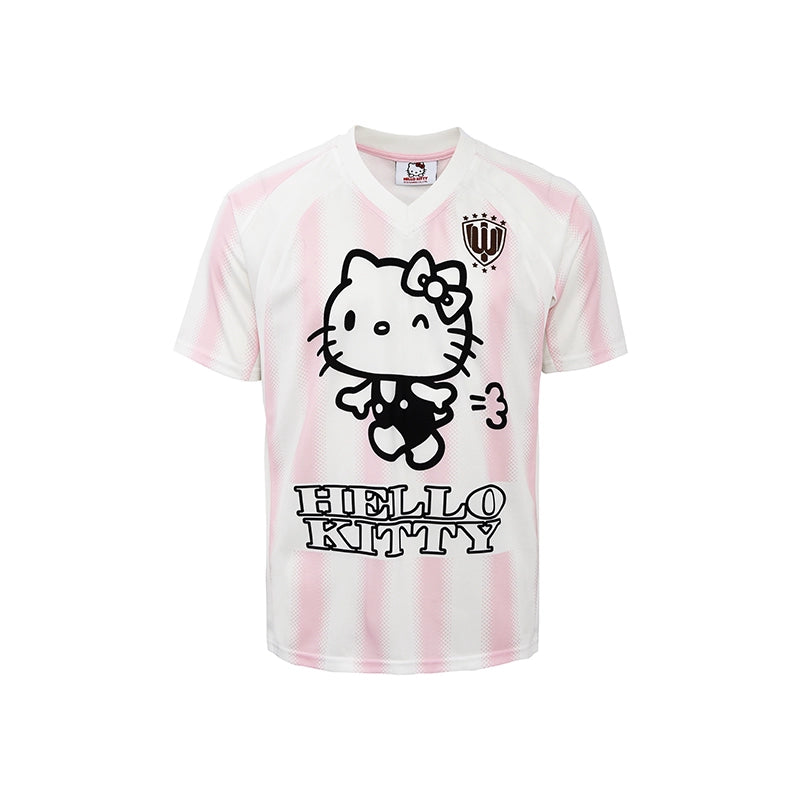 【HELLO KITTY OFFICIAL CO-BRAND】WHOOSIS EMBROIDERED STRIPED FOOTBALL SHORT SLEEVE JERSEY