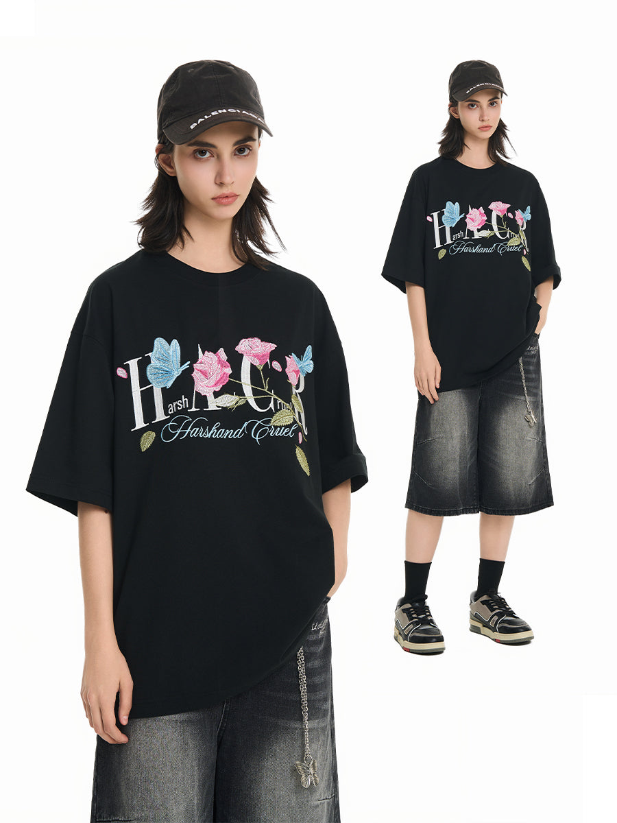 Harshandcruel butterfly rose Tee