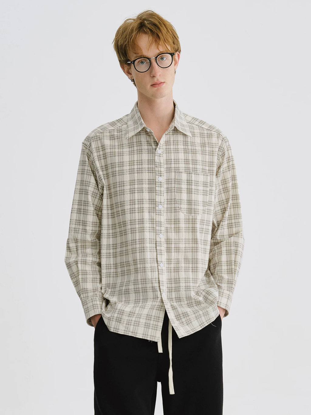 LIVINGTOWN Lapel Plaid Pocket Long-sleeved Shirt