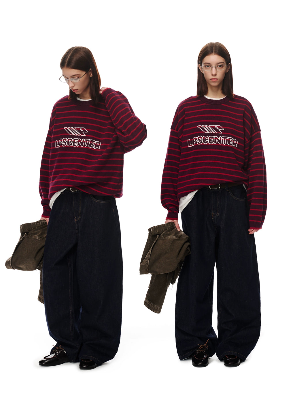 Loopsoon Chain Embroidered Striped Sweater