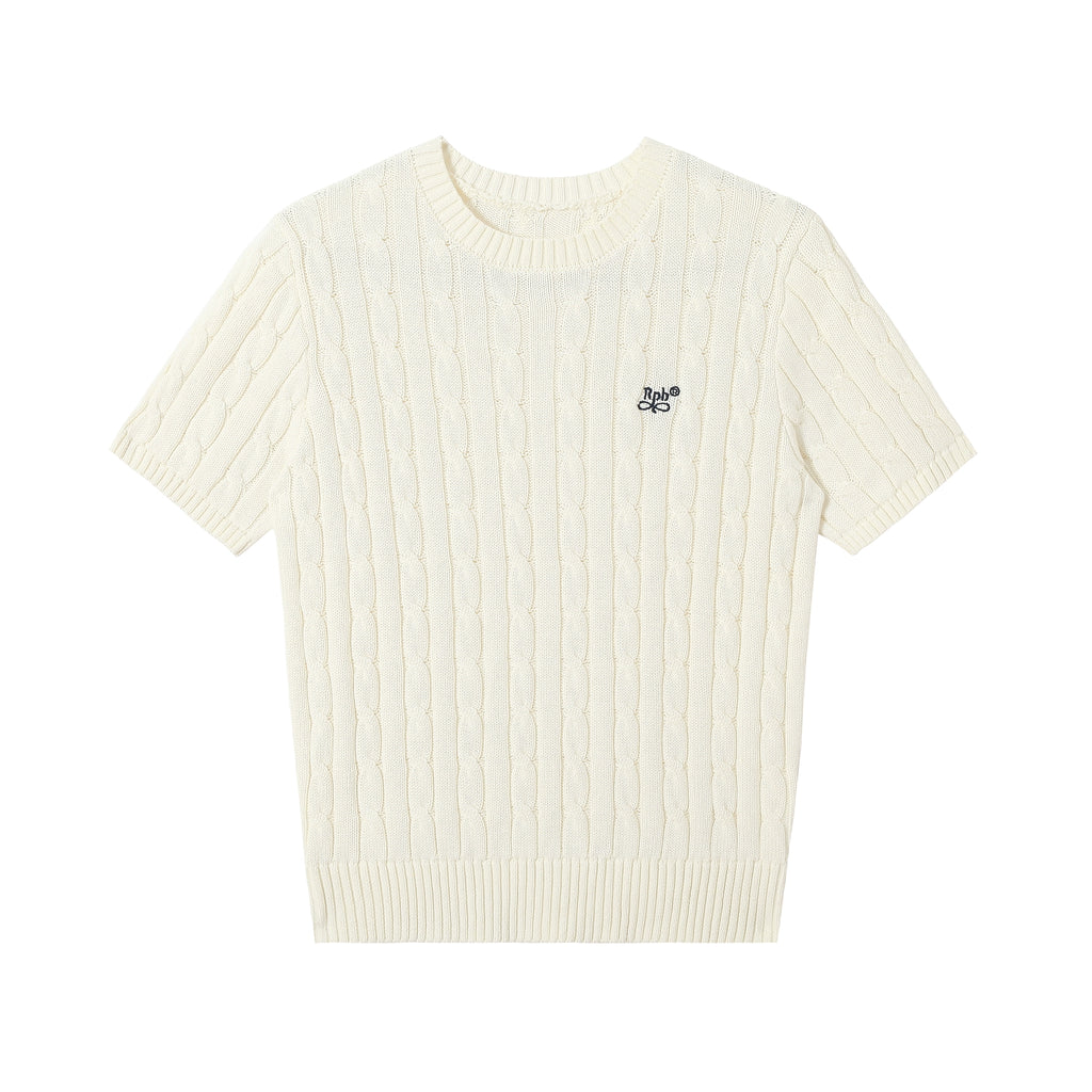 RPB BRAND Korean Twisted Texture Knitted Embroidered Sweater Short Sleeve