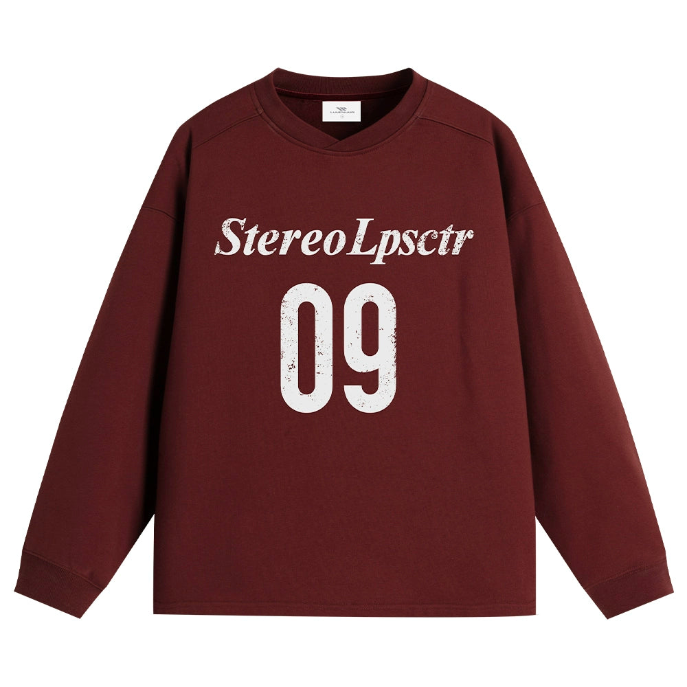 Loopsoon Collar Design Front Chest Digital Print Sweater