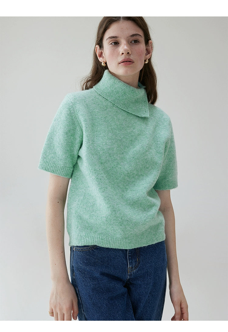 VOOE Korean Turtleneck Loose Short-sleeved Knitted Sweater