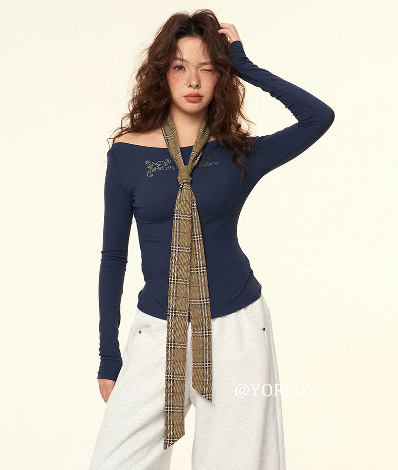 YORSOY Plaid Personalized Thin and Narrow Silk Scarf