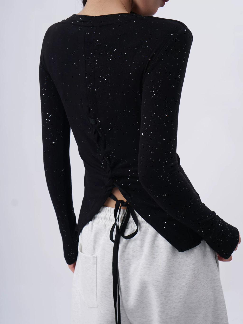 SAMUSAN Cross Halter Slim Lace Up Long Sleeve