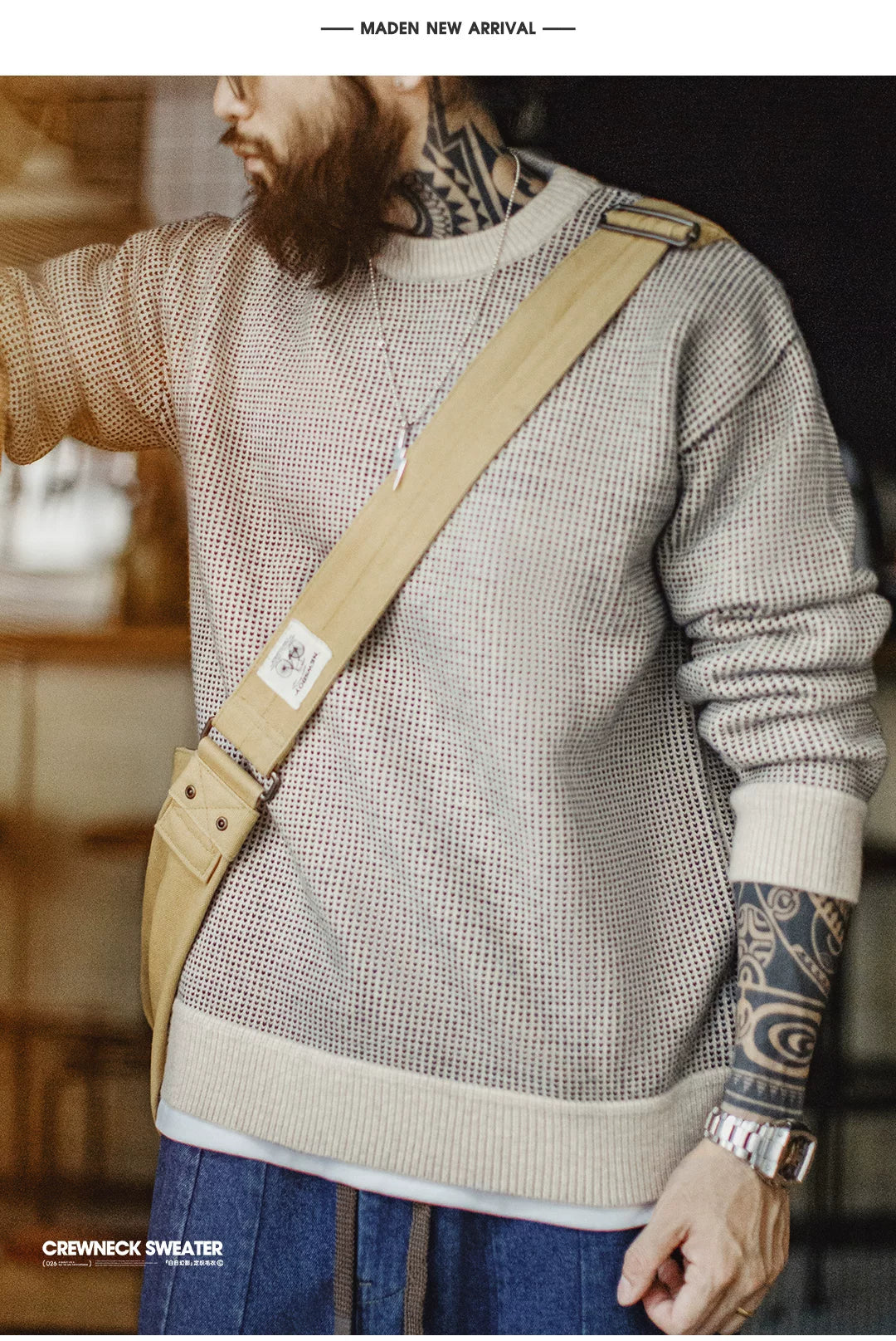 Madden Old Money Style Crew Neck Drape Knitted Sweater