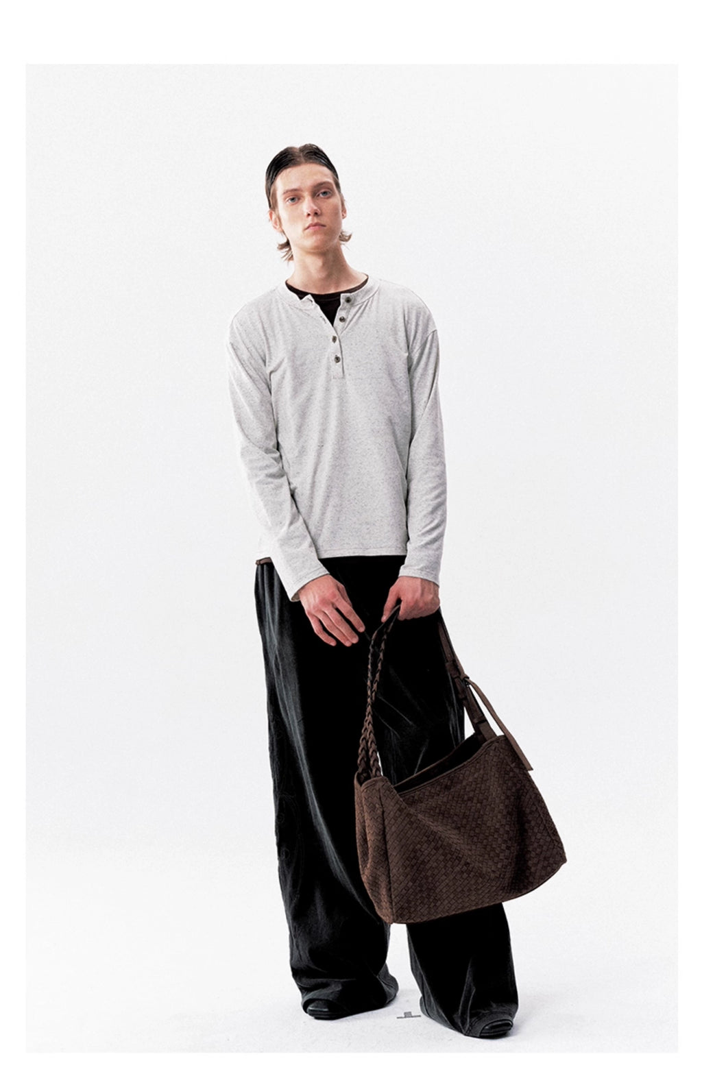 NOT UGLY 25AW Kendo hand-woven tan double strap shoulder suede soft diagonal span hobo bag