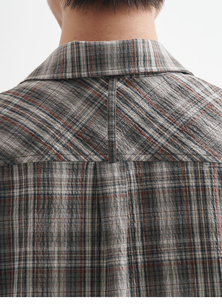BUTTBILL 25SS Irregular bag plaid short-sleeved shirt