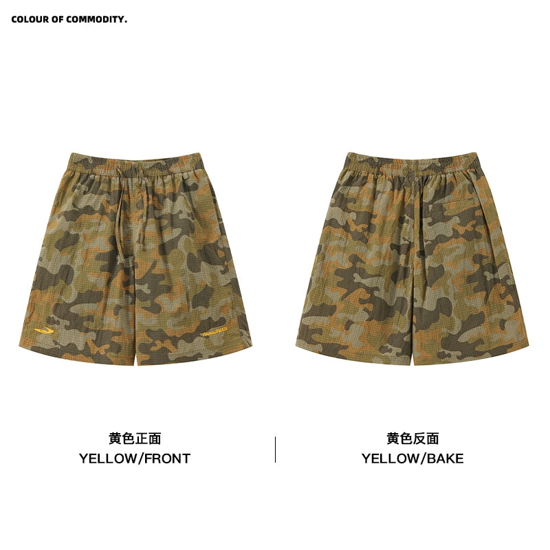 NewJNXS Lightweight Camouflage Embroidered Plaid Wide-leg Shorts