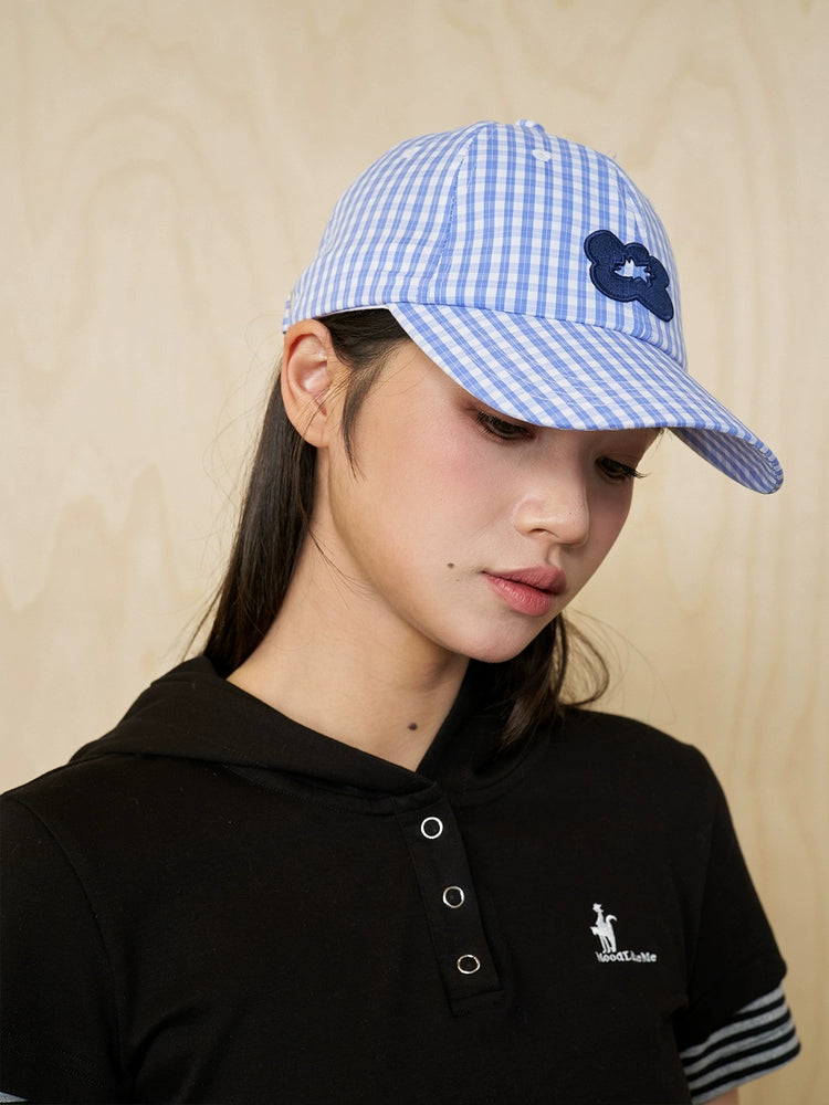 MoodLikeMe Checked Flower Three-dimensional Embroidered Baseball Cap