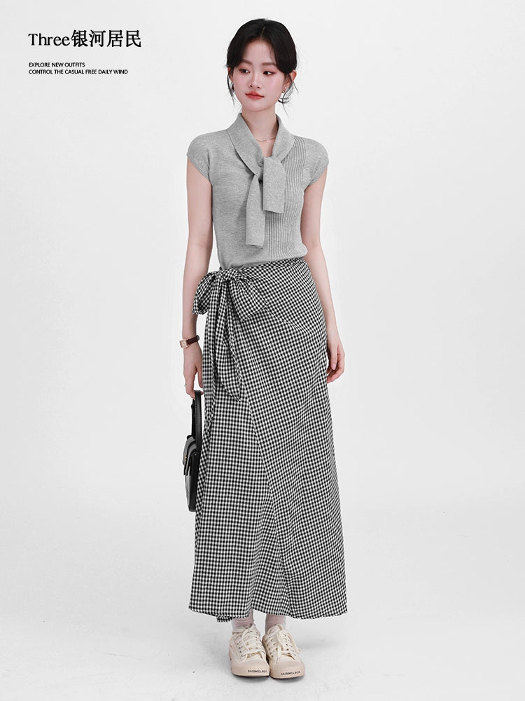 Three High Waist Slim Plaid Skirts