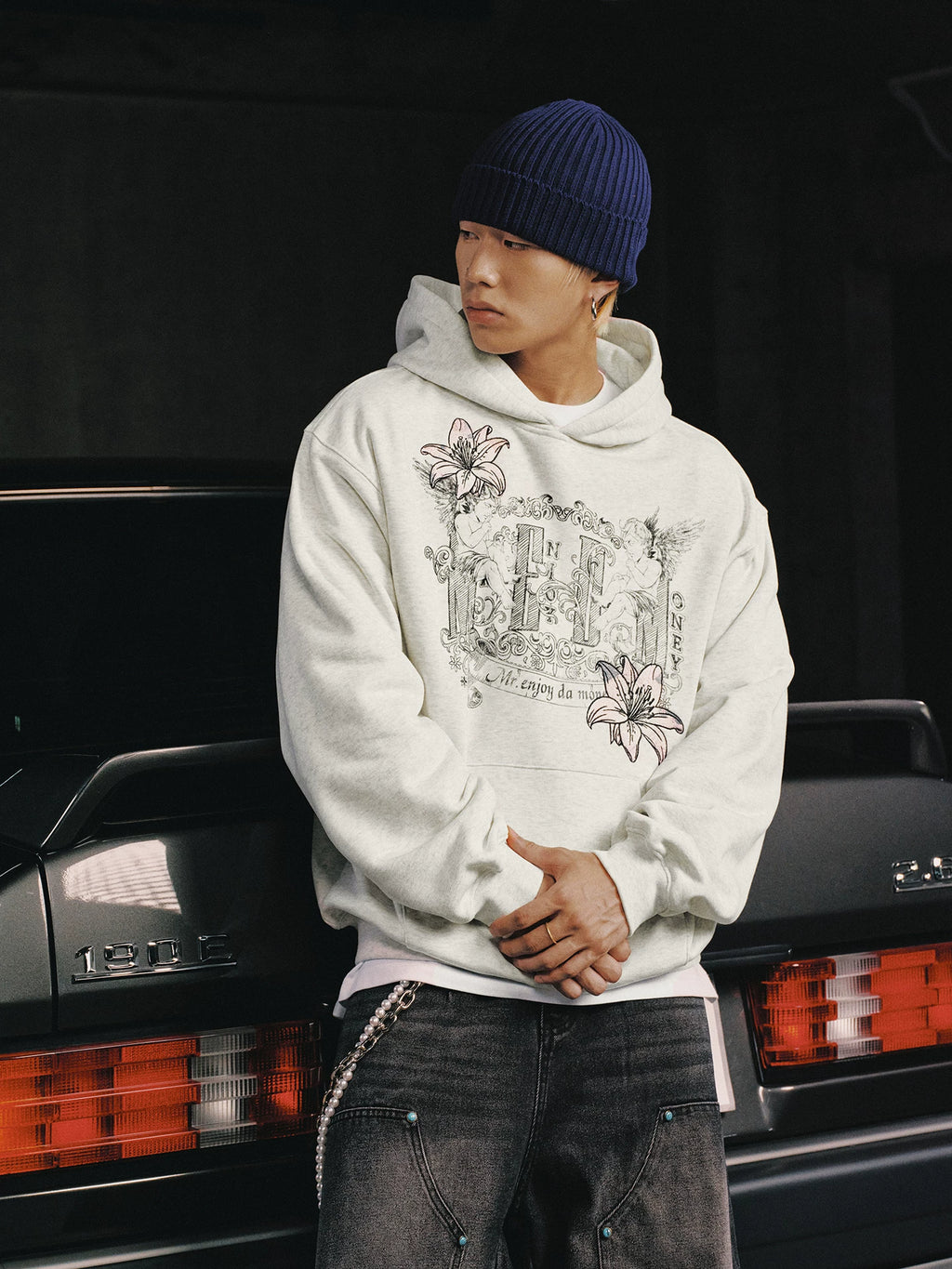 MEDM Symmetrical Angel Printed Casual Hooded Sweater