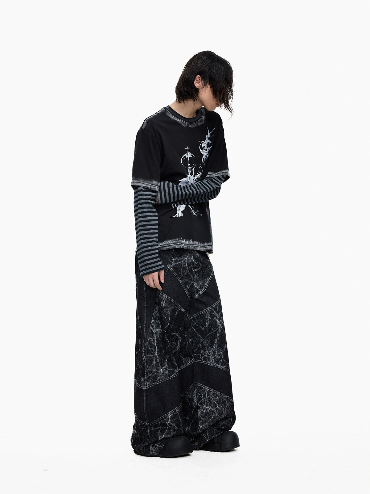Lightinus Spider Web Stitching Wide-leg Jeans