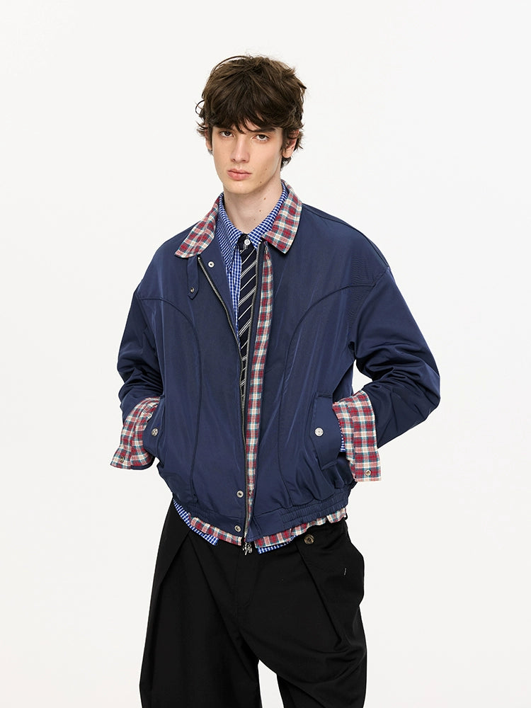 KREATE Plaid Thousand Bird Plaid Stand-up Collar Jacket