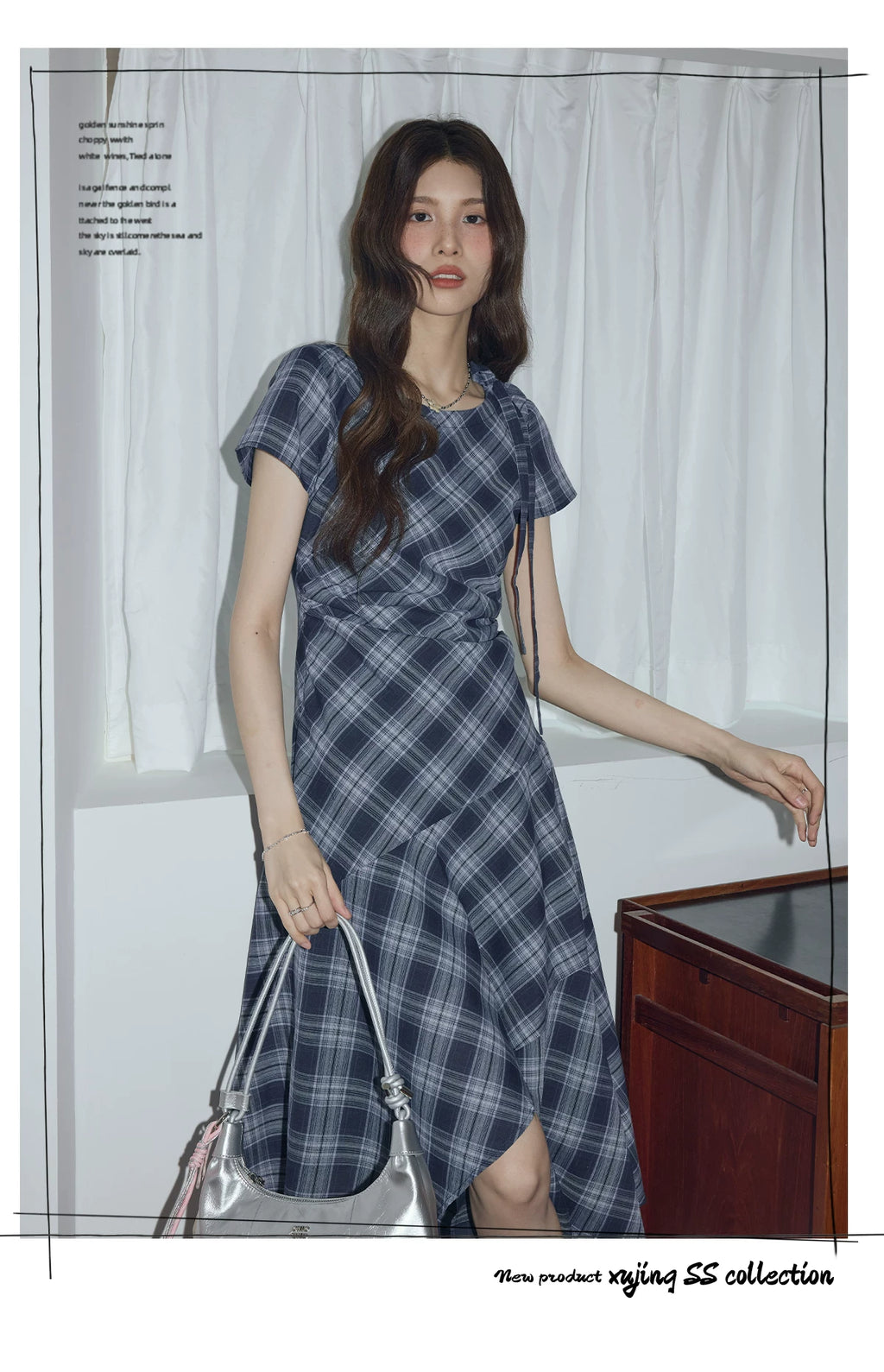 XUJING Retro Drape Irregular Plaid Dress