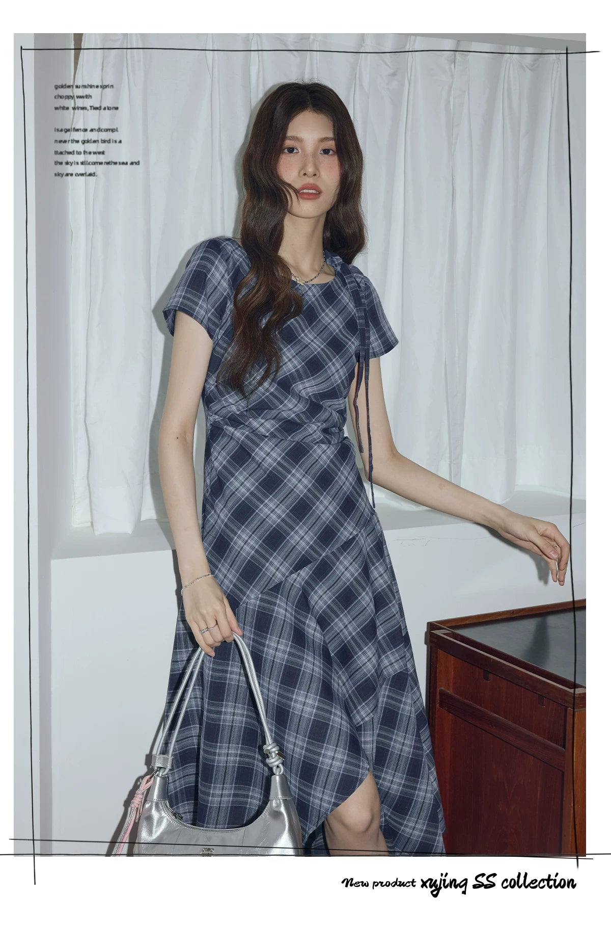 XUJING Retro Drape Irregular Plaid Dress