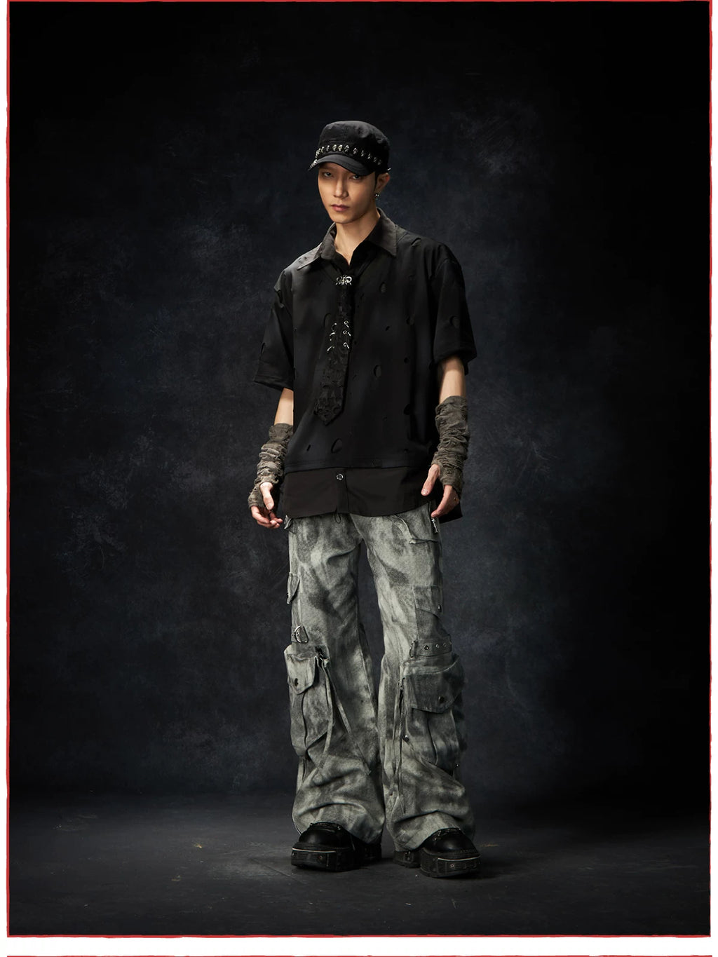NOMANIAI Old Dirty Multi-pocket Straight Wide-leg Floor-mopping Overalls