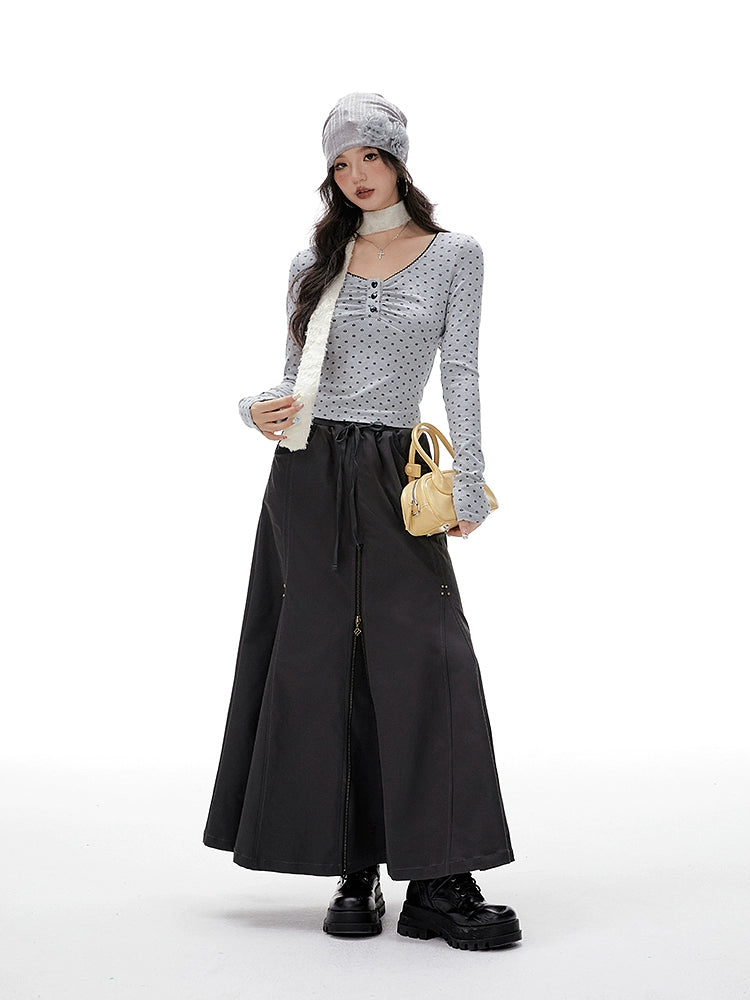 IMONE Adjustable Zipper Elastic Waist Tooling Skirt