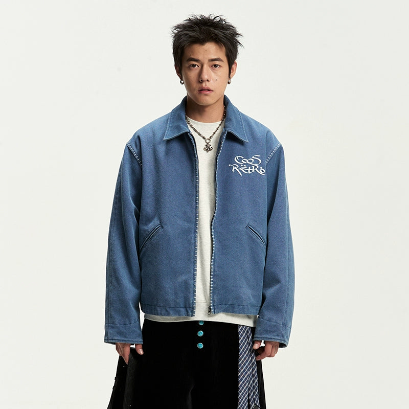 CoosRetro Vintage One-Word Embroidered Craft Shirt Jacket