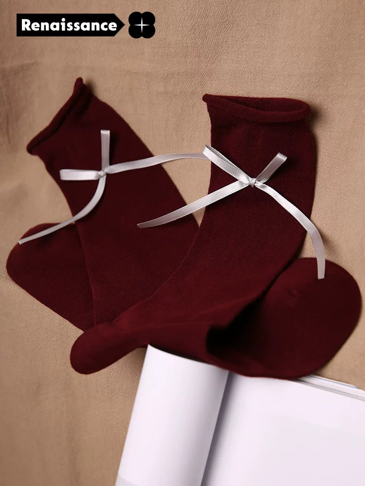 Renaissance high-end Ankola red miu wind bow socks