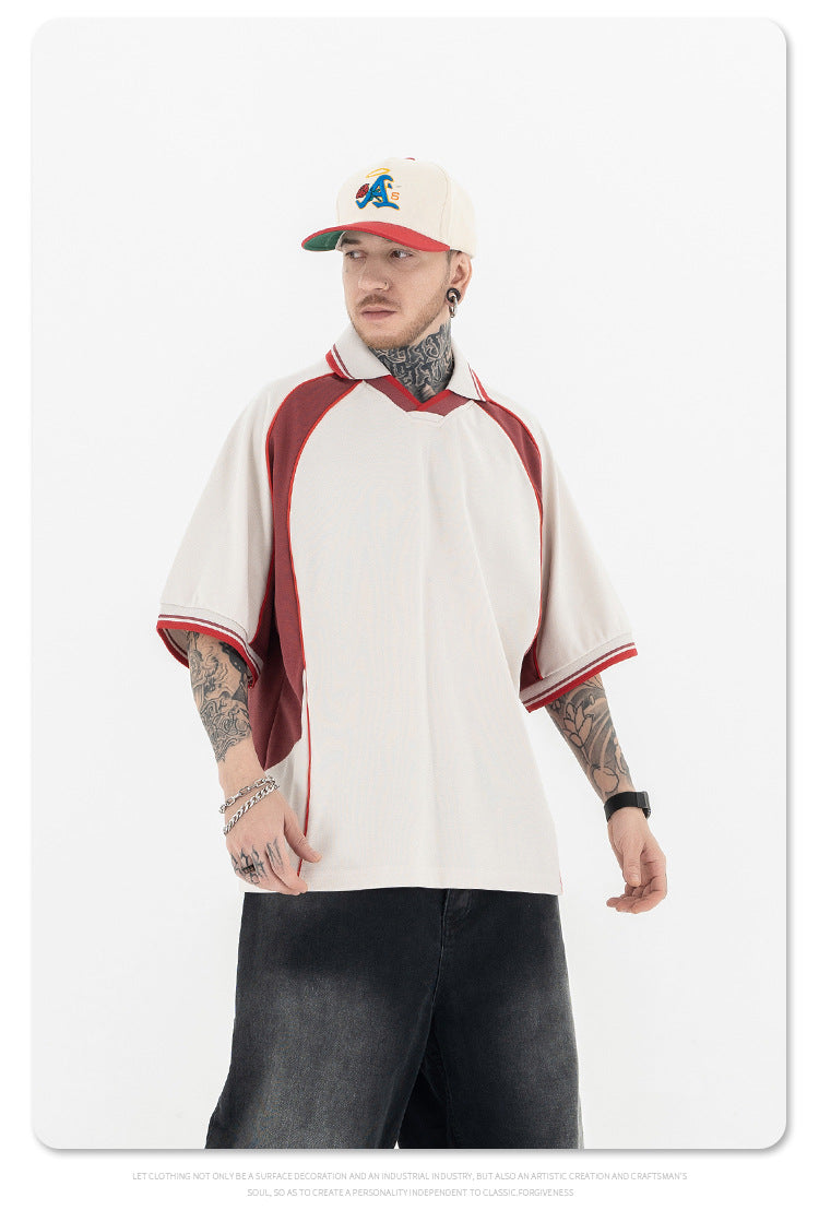 (Clearance) FORGIVNESS Lapel Contrasting Color Splicing Polo Shirt