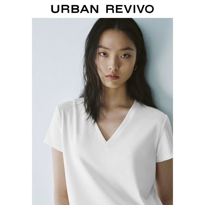 URBAN REVIVO Sports Versatile V-Neck Short Sleeve Tee