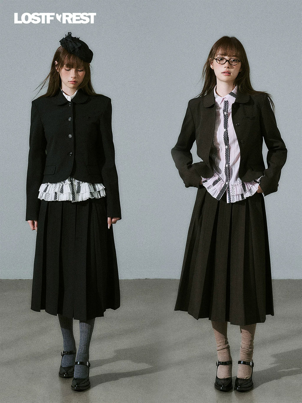 LOST FOREST Vintage Skinny Versatile Pleated Skirt Set