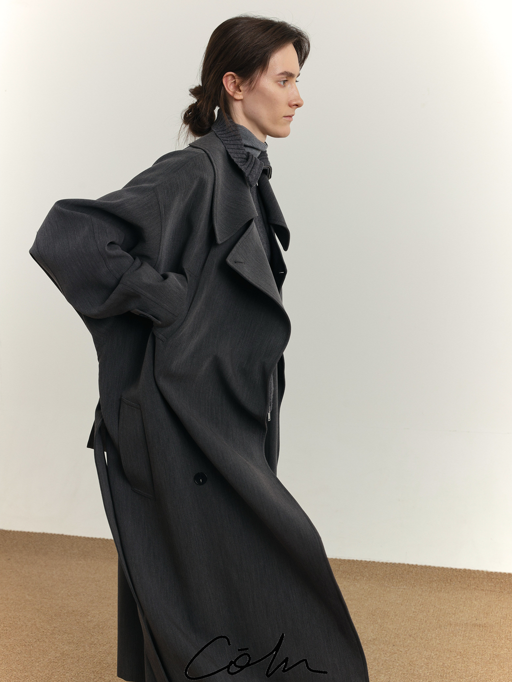 COLN Large Lapel Waist Loose Medium and Long Trench Coat
