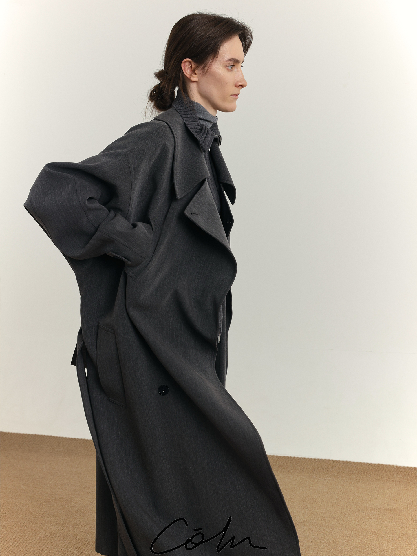 COLN Large Lapel Waist Loose Medium and Long Trench Coat