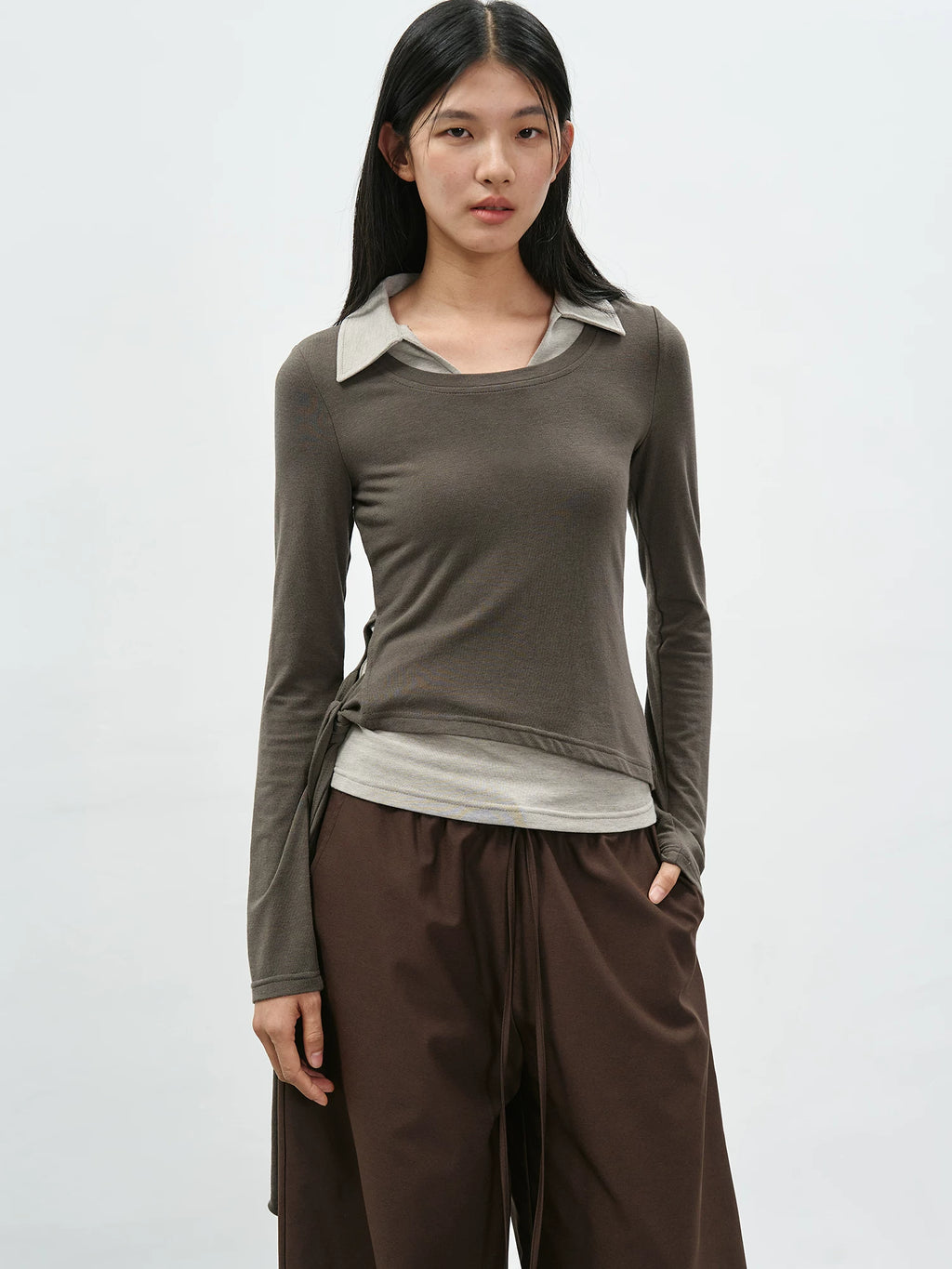 EIGHTHMONTH Contrast Slim Fake Two-piece Long Sleeve