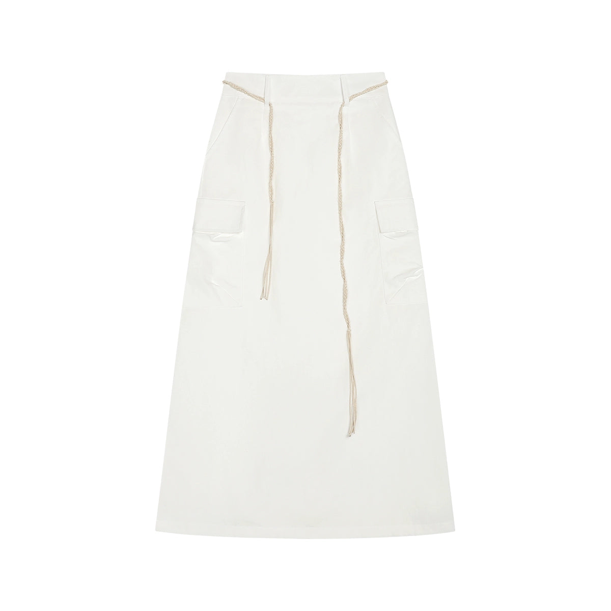 FUNKYFUN Silhouette Twill Tooling Woven Waist Rope Long Skirt