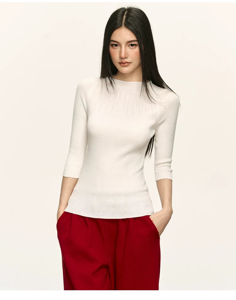 Anna Aneae Casual Slim Knit Mid-sleeve Tee