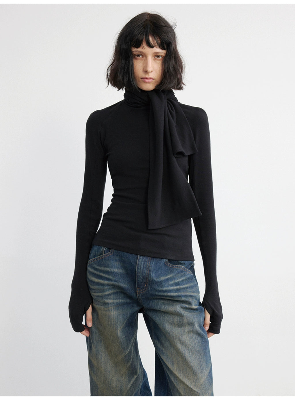 JCAESAR WOMEN Scarf Neckline Strap Long Sleeve