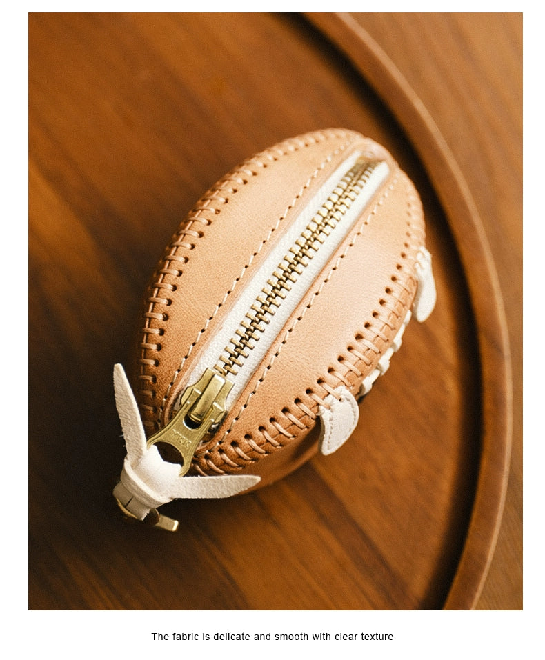 HALF WORK first layer cowhide key bag, genuine leather retro handmade football bag, earphone bag, key bag.