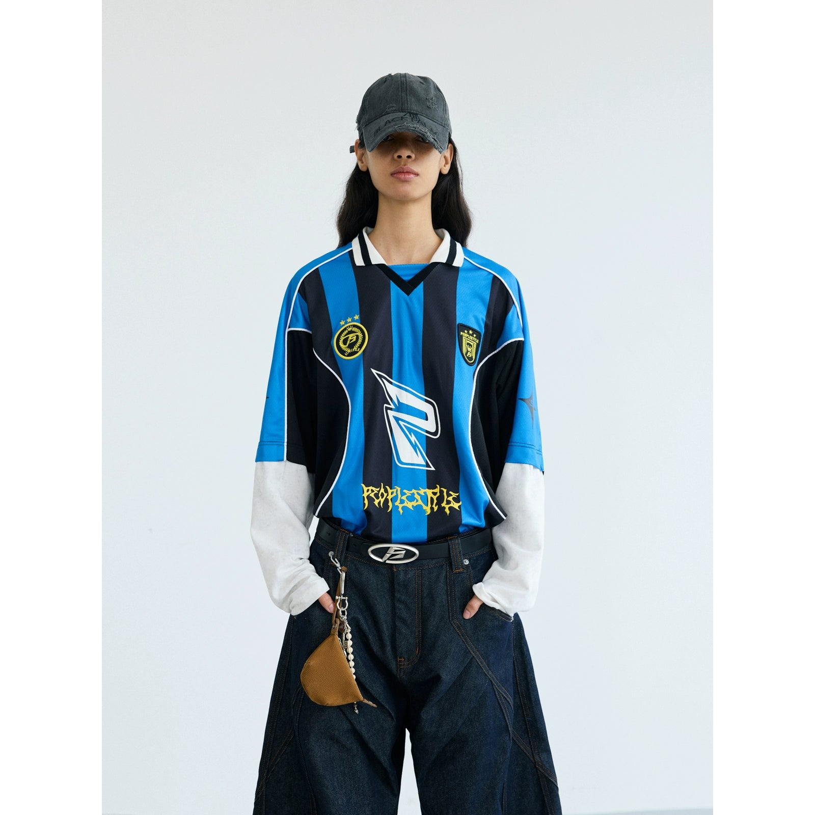 PEOPLESTYLE Fake Two-piece Color Matching Racing Quick-drying Tee