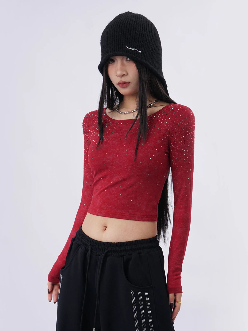 SAMUSAN Irregular Hot Diamond Short Long Sleeve