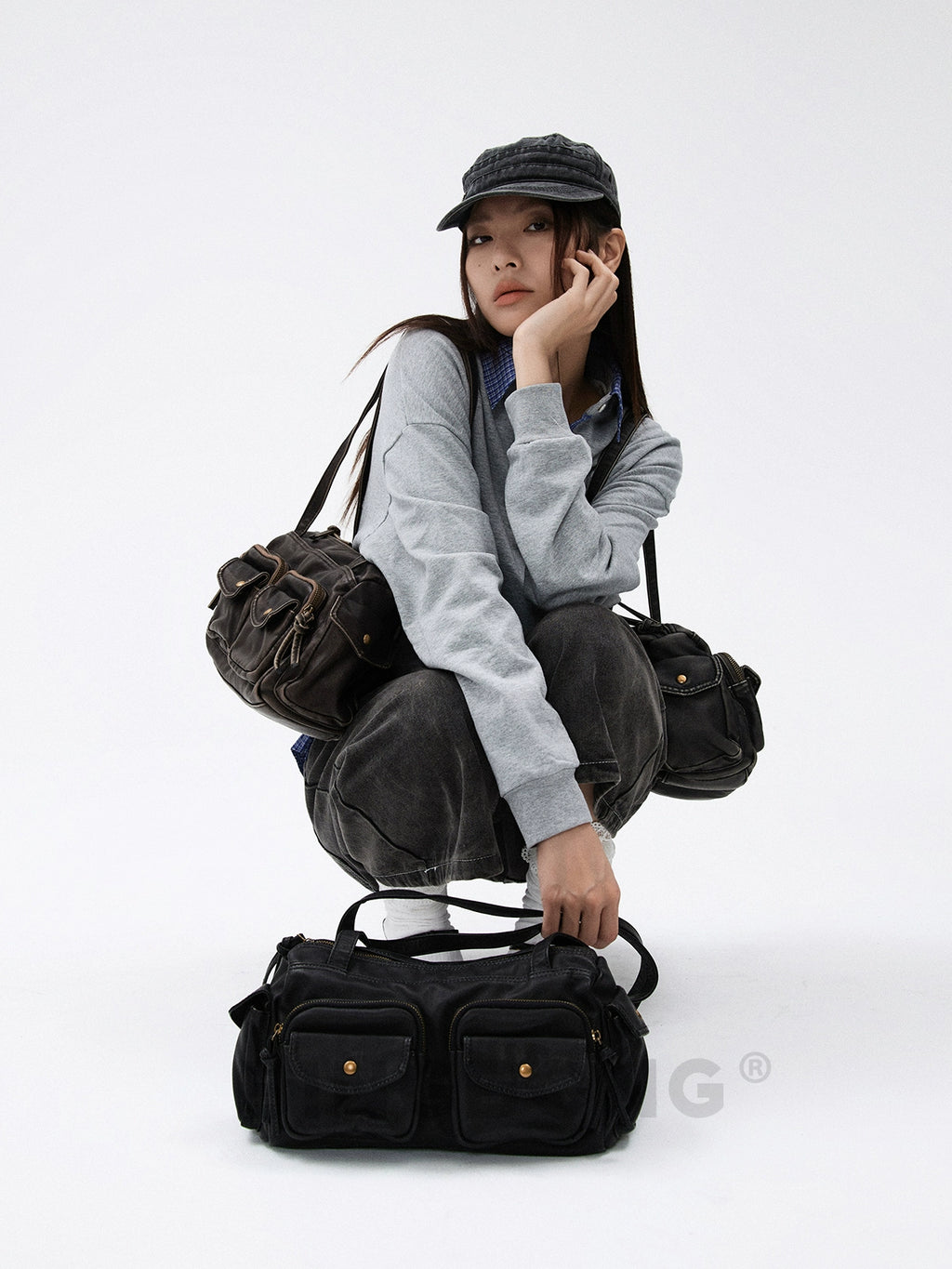 BINGBONG Retro Locomotive Armpit Bag Simple Multi-pocket Portable