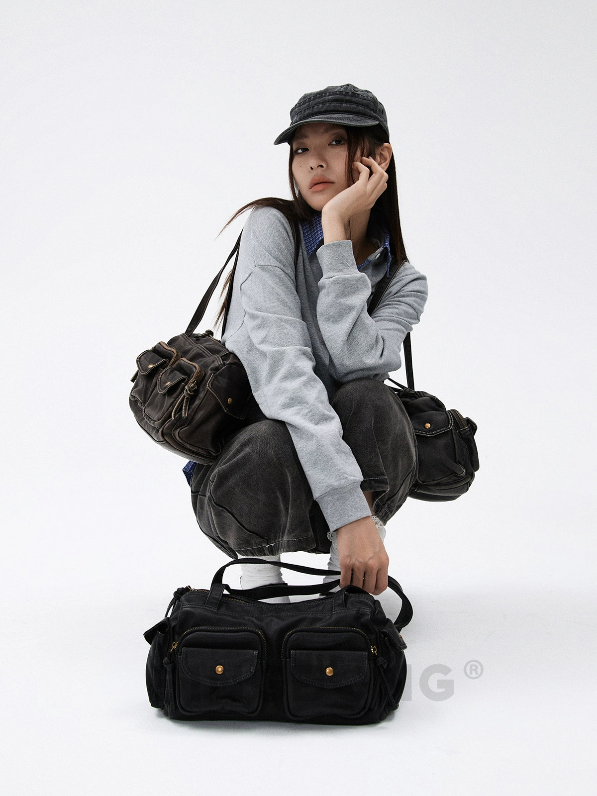 BINGBONG Retro Locomotive Armpit Bag Simple Multi-pocket Portable