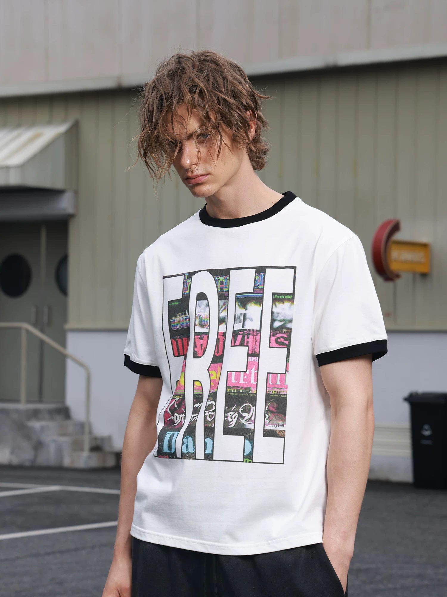 SAXGENWON Contrast Splicing Front Shoulder Tee
