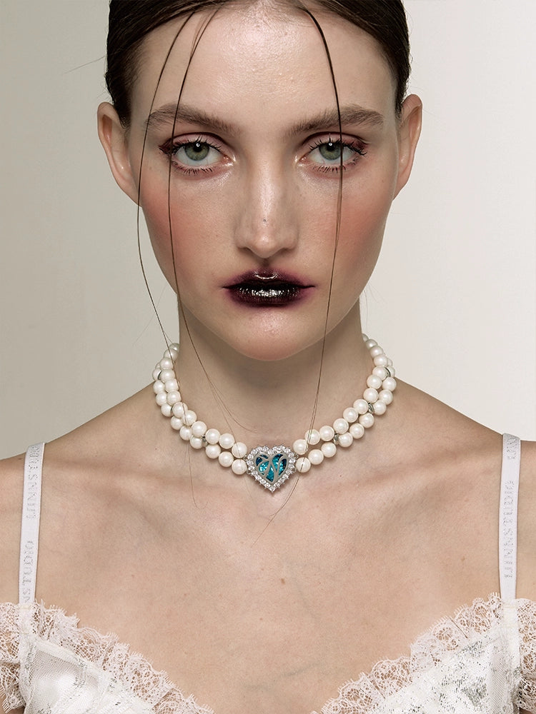 1JINN Retro Heavy Industry Full of Glittering Diamond Temperament Pearl Neck Chain