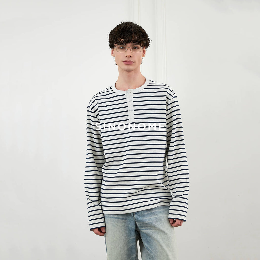 SINONOME Lazy Retro Striped Simple Loose Long Sleeves