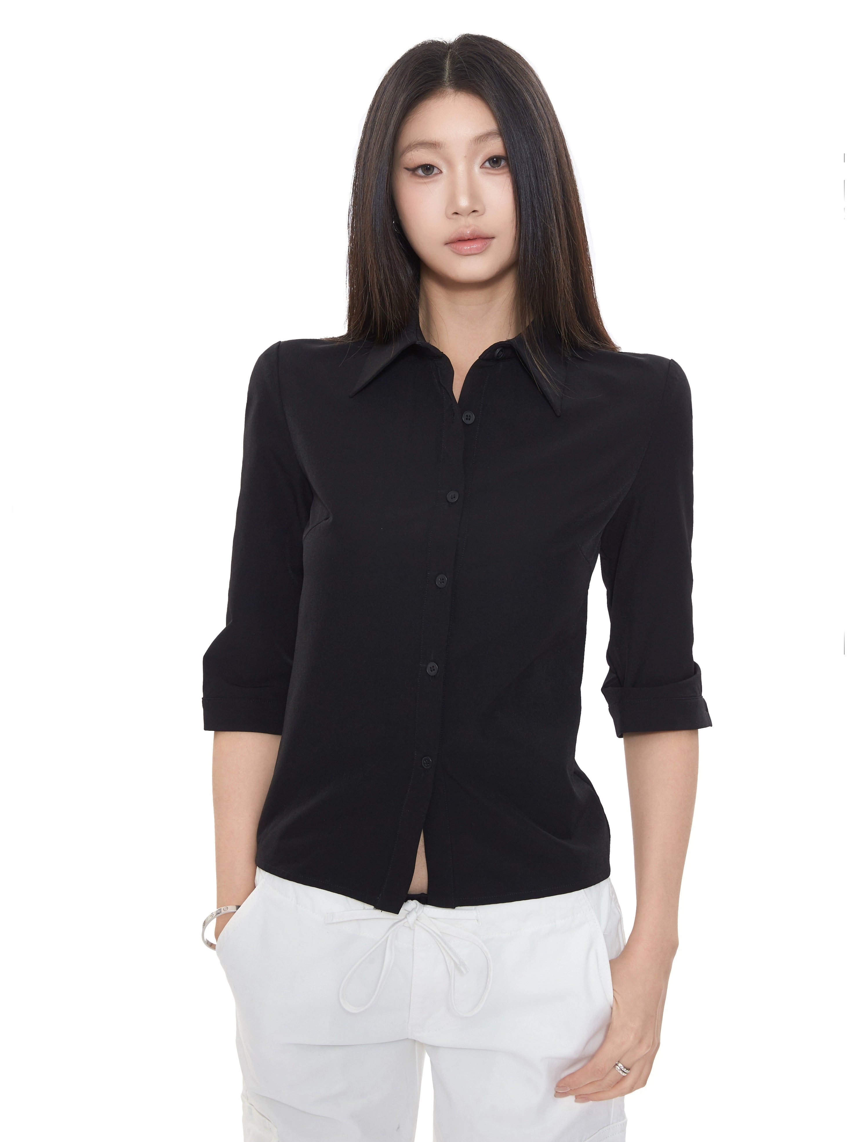 WITHMIN Slim-fit and Thin Temperament Shoulder Shirt
