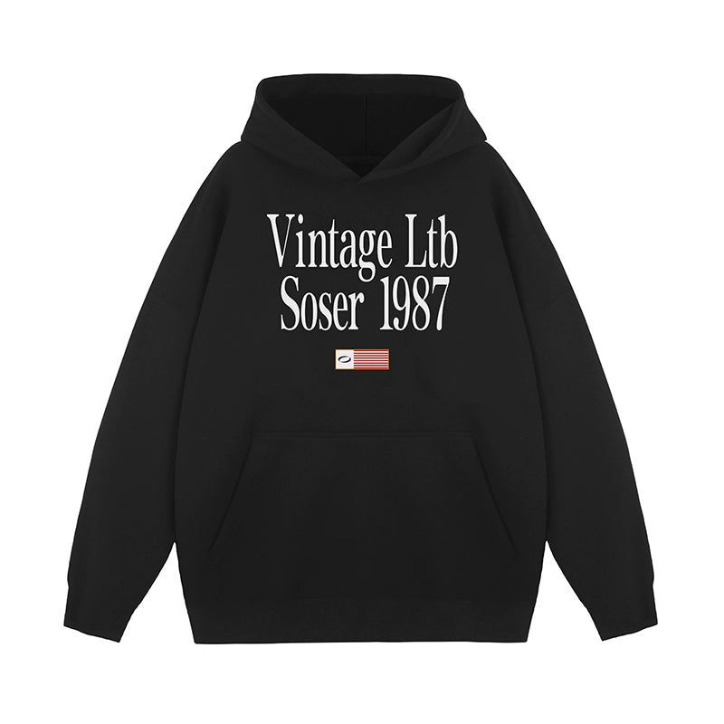 SOSER Vintage Alphabet Fleece Hooded Sweater