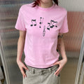 MMBBT Music Note Print Short Round Neck Front Shoulder Tee