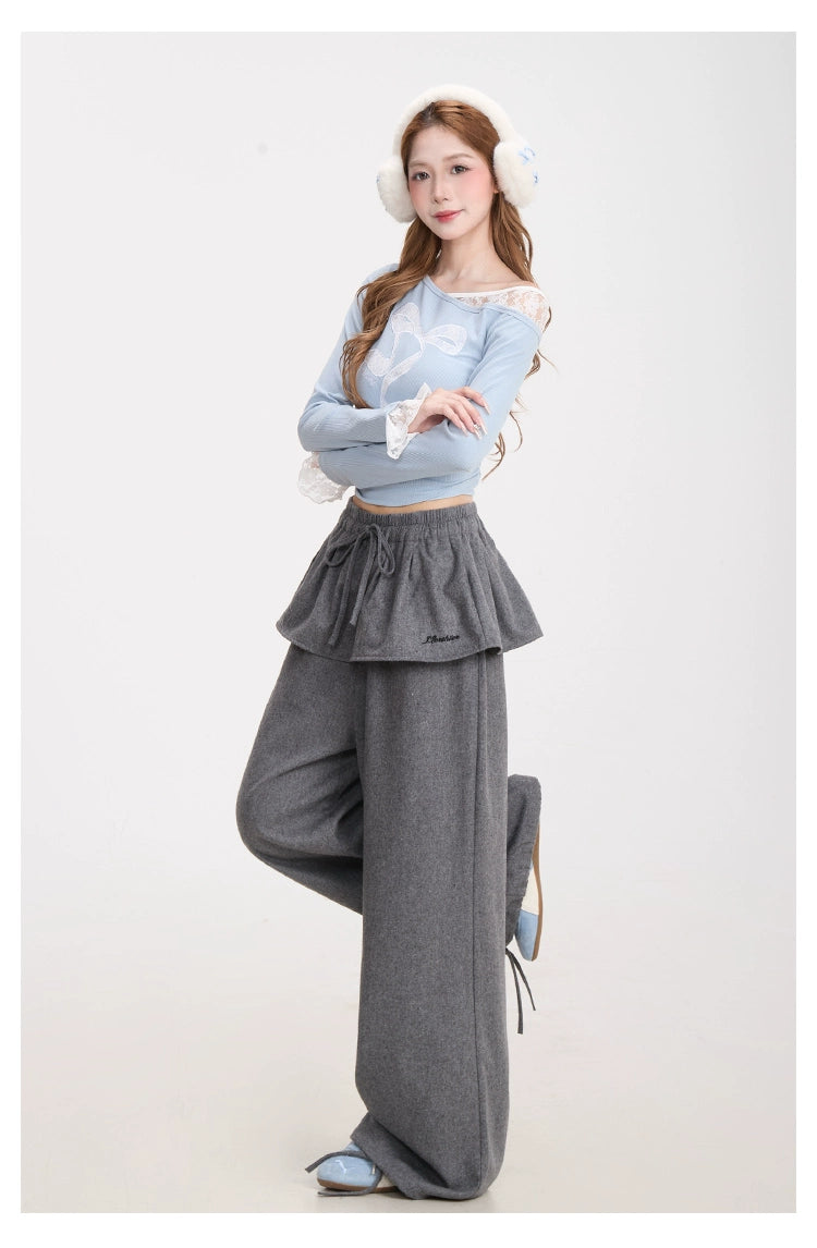 Mershier Fart Curtain Fake Two-Piece Versatile Sweatpants