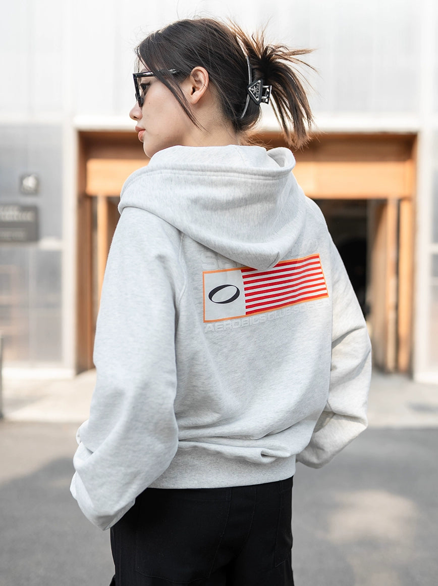 SOSER Vintage Back Suede Print Hooded Zipper Shirt